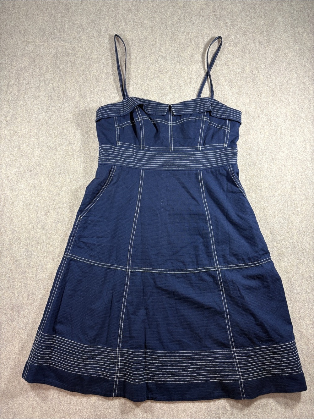 Anthropologie Maeve Navy Contrast Stitch Sailor Sundress EUC Sz 6